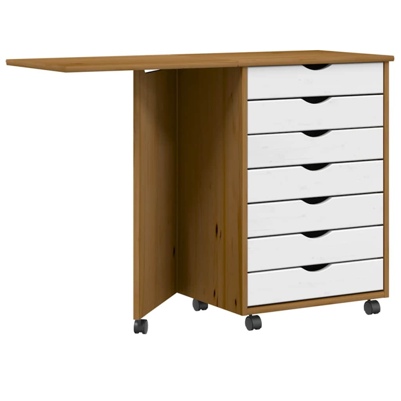 Rollschrank mit Schreibtisch MOSS Honigbraun Massivholz Kiefer