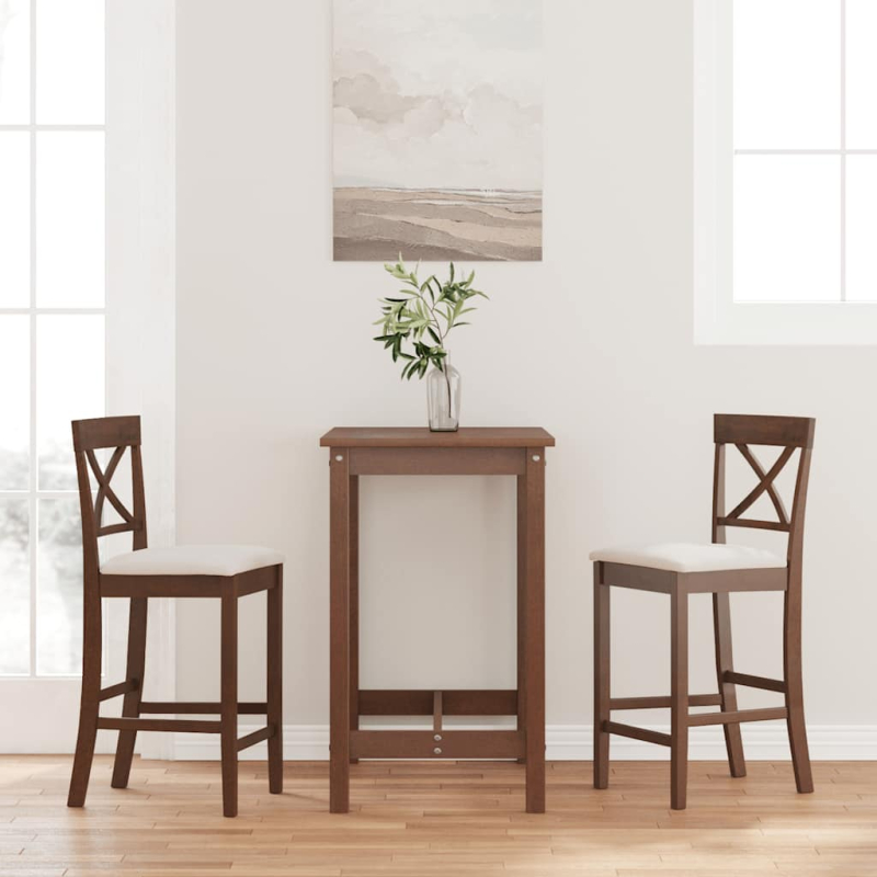 Barhocker mit Kissen 2 Stk. Braun Massivholz Gummibaum