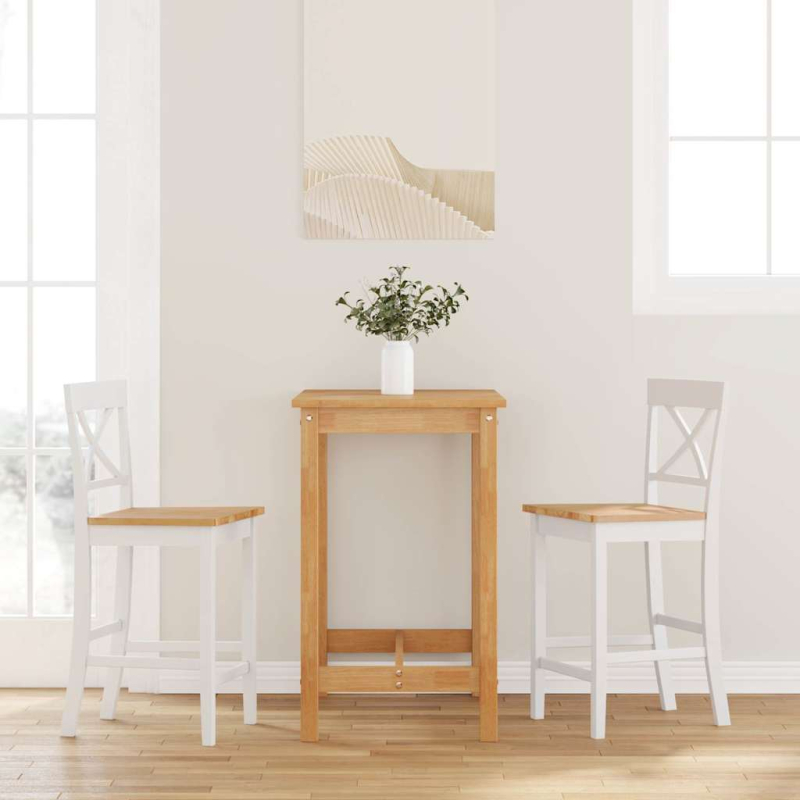 Barhocker 2 Stk. Weiß Massivholz Gummibaum