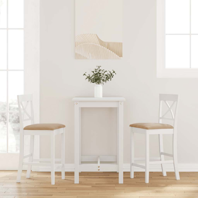 Barhocker mit Kissen 2 Stk. Weiß Massivholz Gummibaum