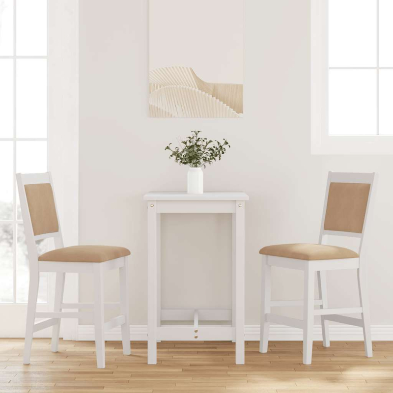 Barhocker mit Kissen 2 Stk. Weiß Massivholz Gummibaum