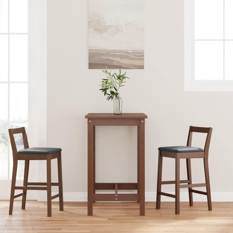 Barhocker mit Kissen 2 Stk. Braun Massivholz Gummibaum