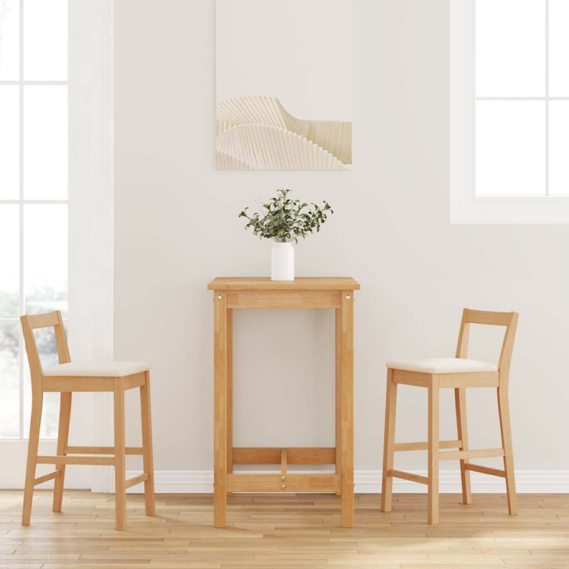 Barhocker mit Kissen 2 Stk. Natur Massivholz Gummibaum