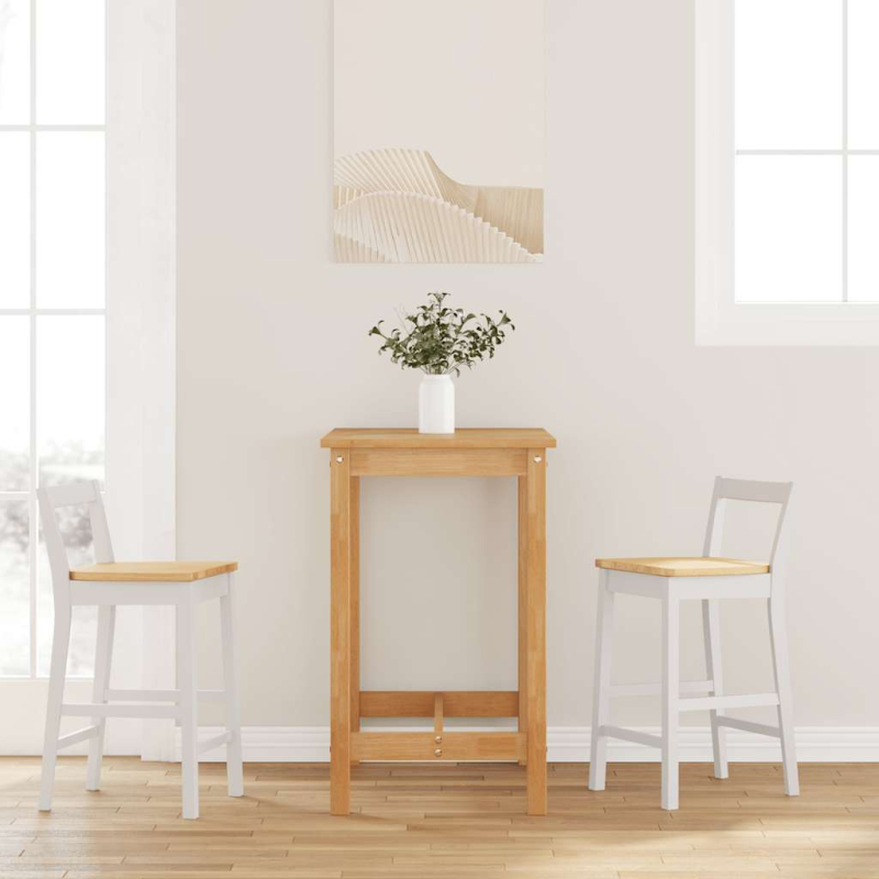 Barhocker 2 Stk. Weiß Massivholz Gummibaum