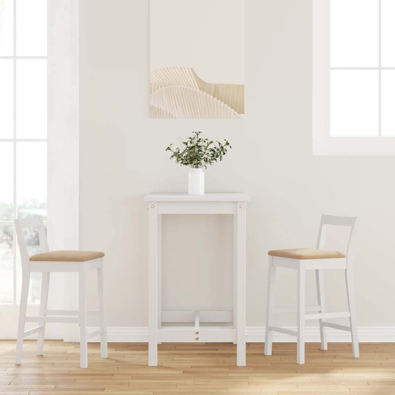 Barhocker mit Kissen 2 Stk. Weiß Massivholz Gummibaum
