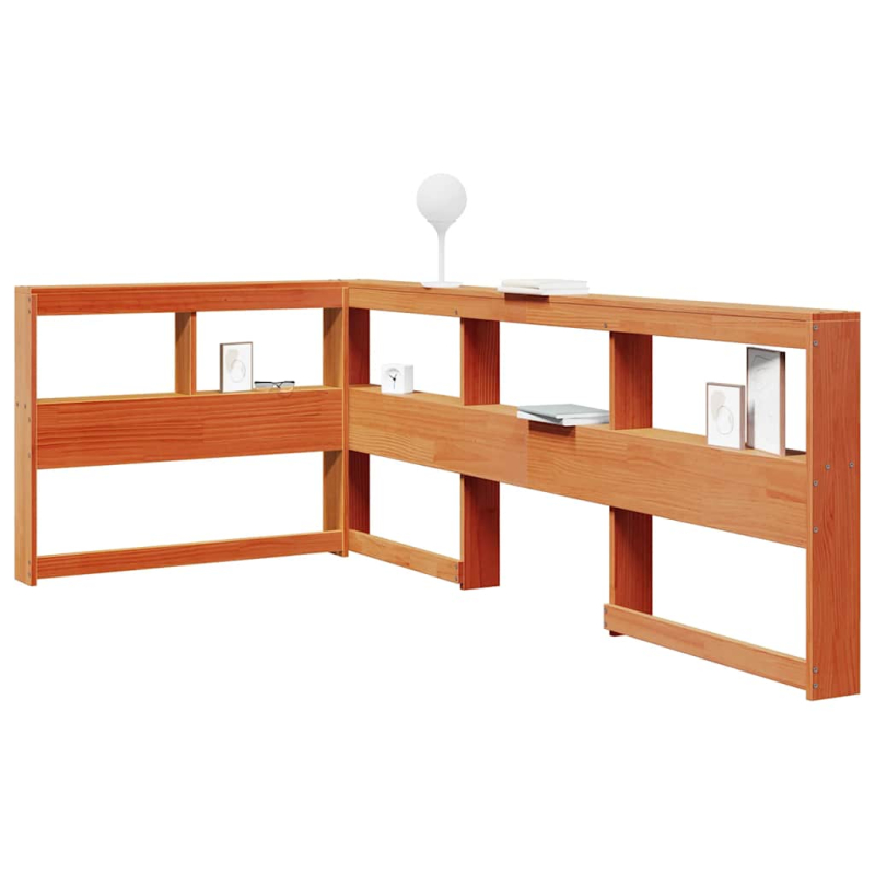 Kopfteil mit Bücherregal L-Form Wachsbraun 90 cm Massivholz