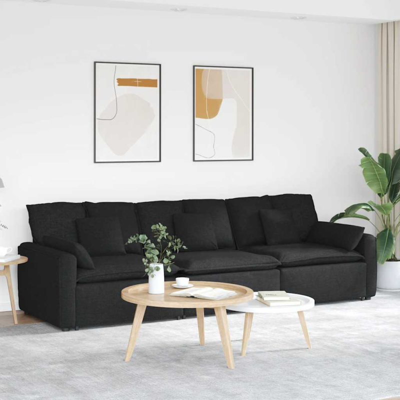 Modulares Sofa mit Kissen Schwarz