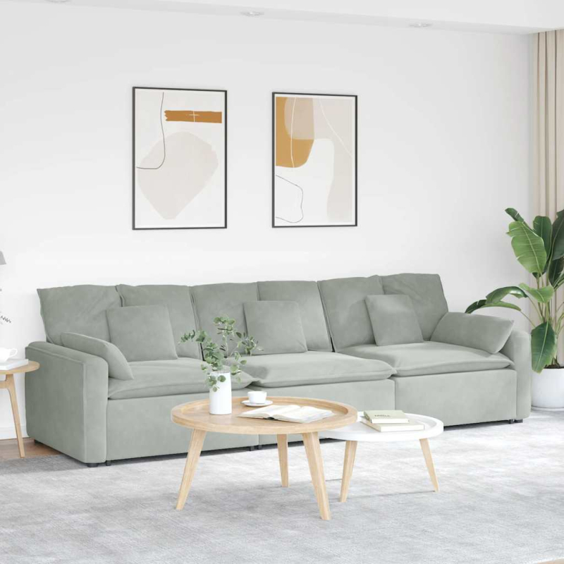 Modulares Sofa mit Kissen Hellgrau