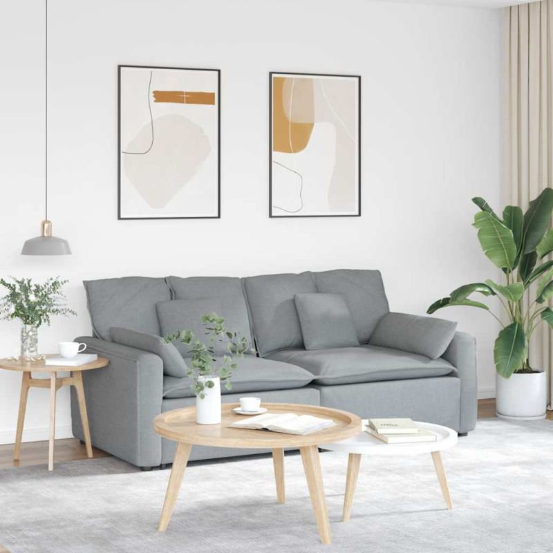 Modulares Sofa mit Kissen Hellgrau