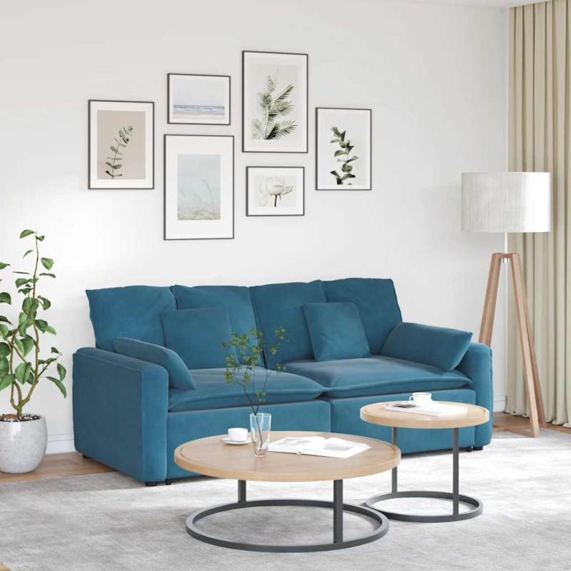 Modulares Sofa mit Kissen Blau