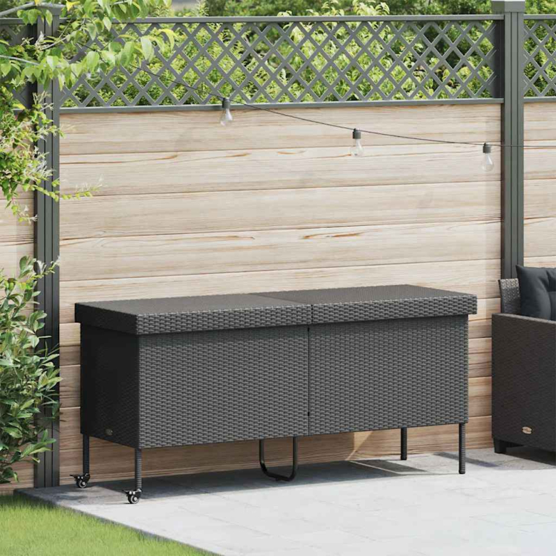 Gartentruhe mit Rollen Schwarz 160x55x75 cm Poly Rattan
