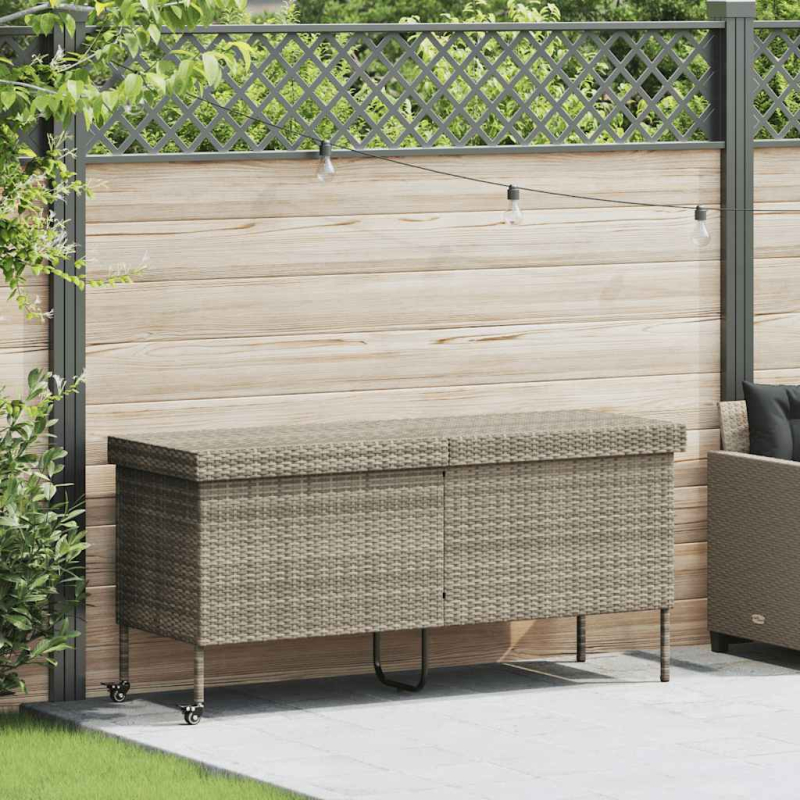 Gartentruhe mit Rollen Hellgrau 160x55x75 cm Poly Rattan