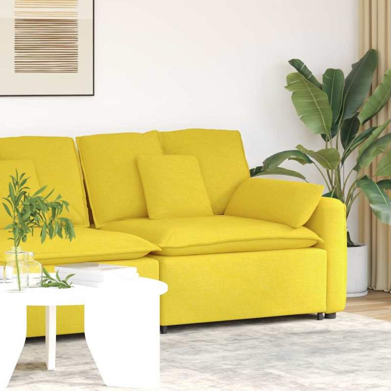 Modulares Sofa Endmodul mit Armlehne Kissen Hellgelb 100 cm