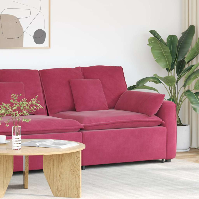 Modulares Sofa Endmodul mit Armlehne Kissen Weinrot 100 cm