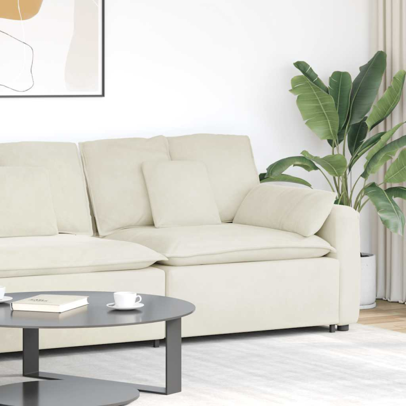 Modulares Sofa Endmodul mit Armlehne Kissen Creme 100 cm