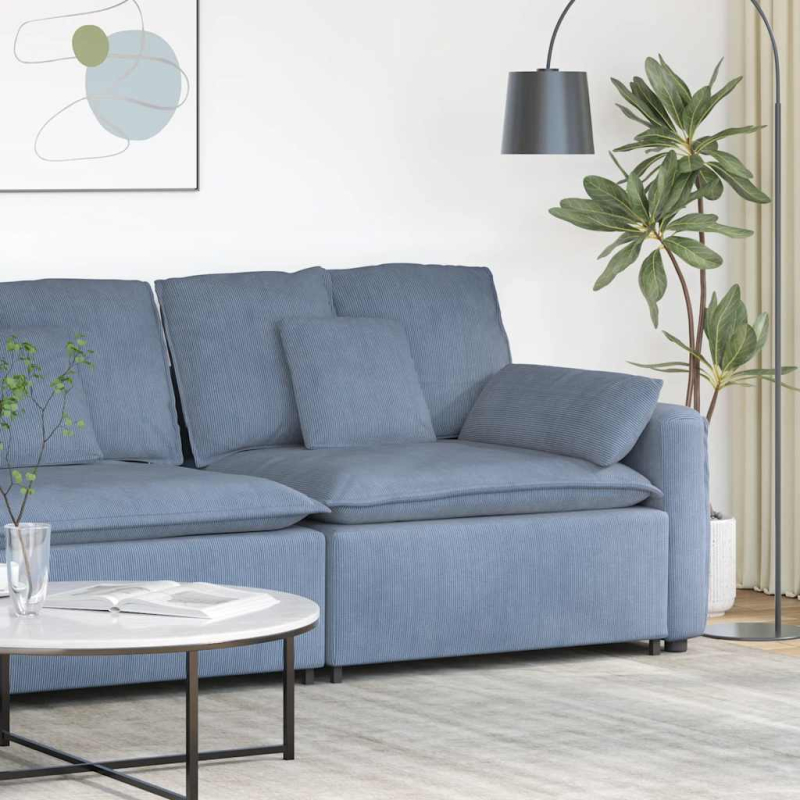 Modulares Sofa Endmodul mit Armlehne Kissen Blau 100 cm