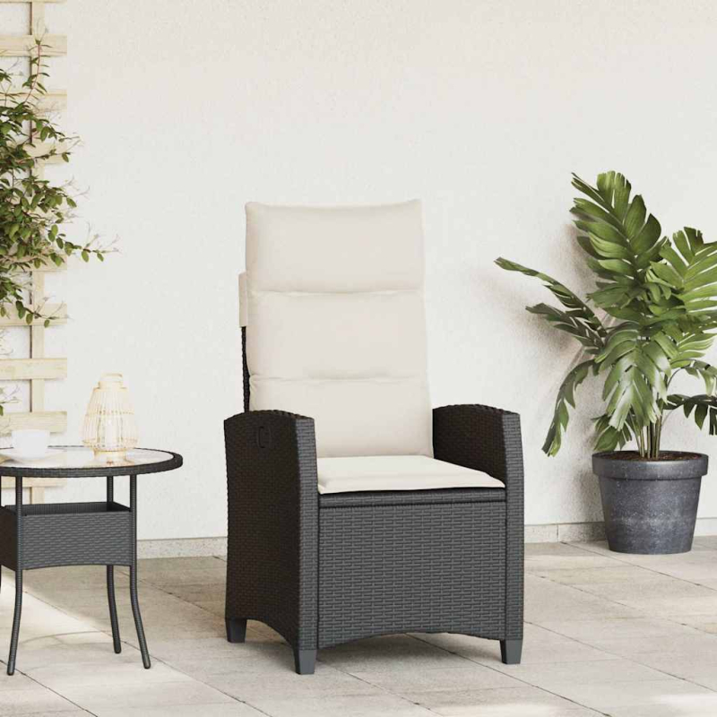 Gartensessel mit Beistelltisch Verstellbar Schwarz Poly Rattan