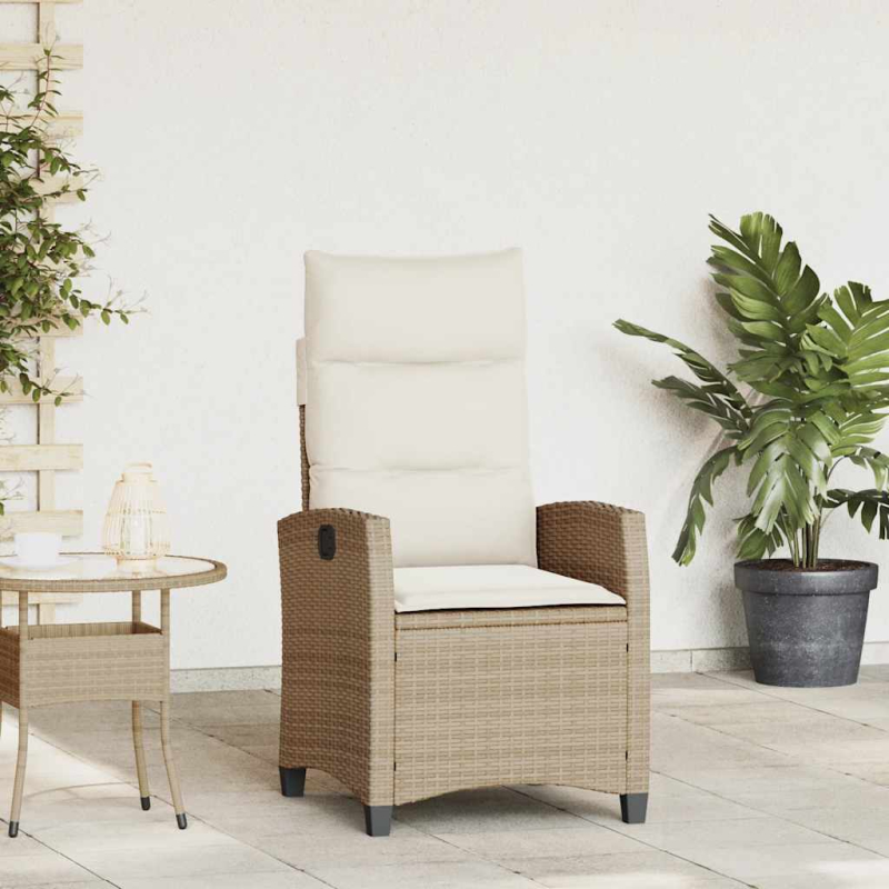 Gartensessel mit Beistelltisch Verstellbar Beige Poly Rattan