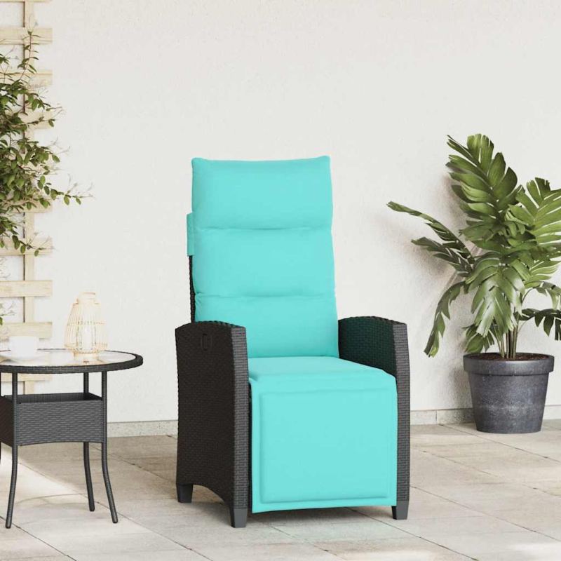 Gartensessel mit Beistelltisch Verstellbar Schwarz Poly Rattan