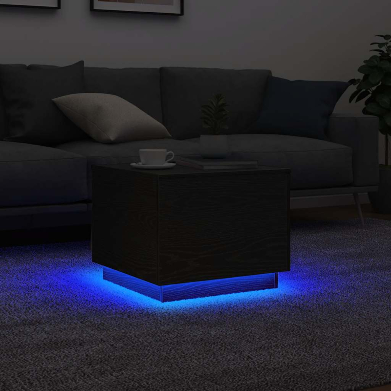 Couchtisch mit LED-Leuchten Schwarz Eichen-Optik 50x50x40 cm
