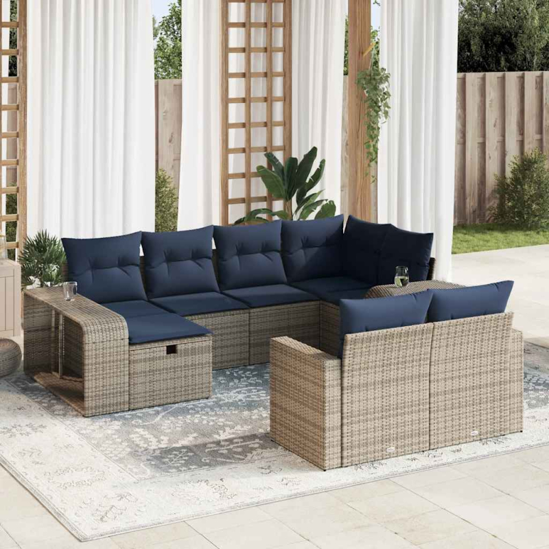 10-tlg. Garten-Sofagarnitur mit Kissen Grau Poly Rattan