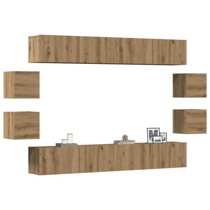 8-tlg. TV-Schrank-Set Wandmontage Artisan-Eiche Holzwerkstoff