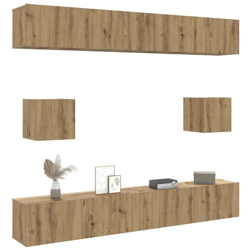 6-tlg. TV-Schrank-Set Wandmontage Artisan-Eiche Holzwerkstoff