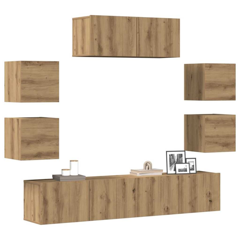 7-tlg. TV-Schrank-Set Wandmontage Artisan-Eiche Holzwerkstoff