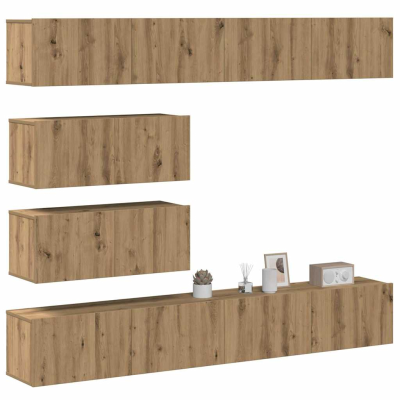 6-tlg. TV-Schrank-Set Wandmontage Artisan-Eiche Holzwerkstoff