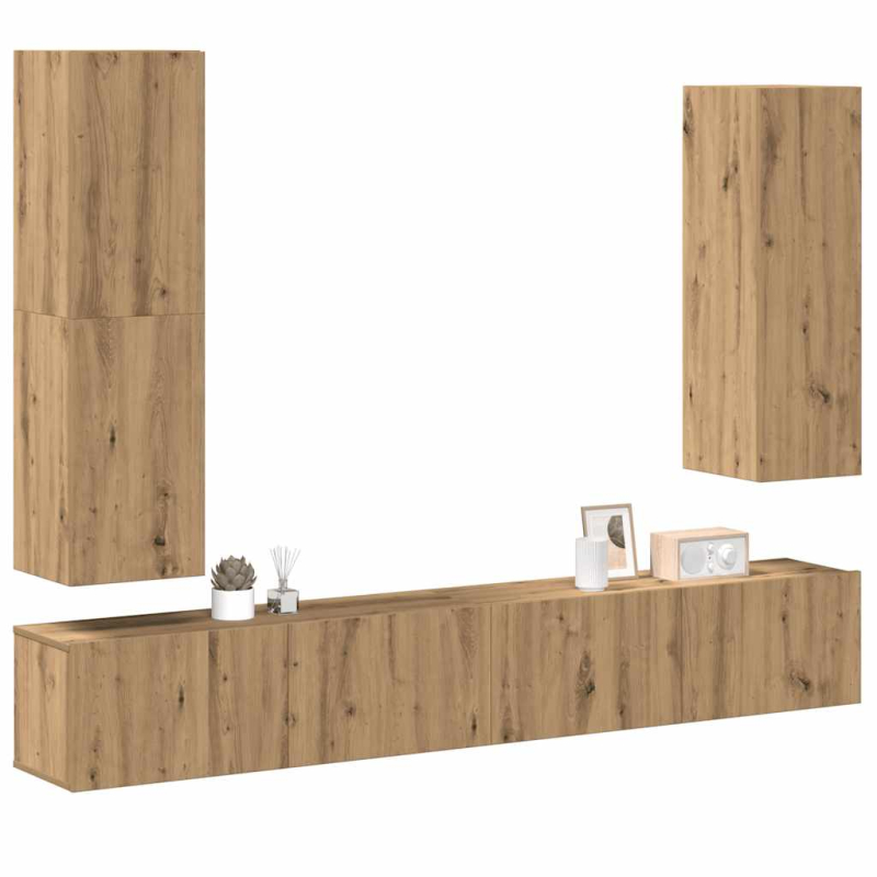 4-tlg. TV-Schrank-Set Wandmontage Artisan-Eiche Holzwerkstoff