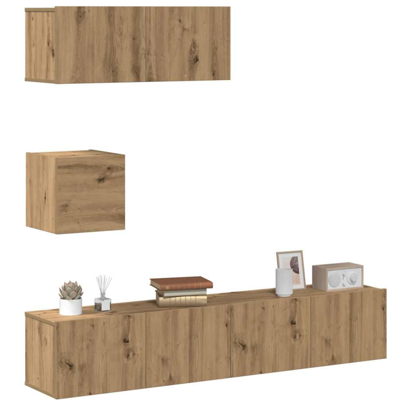 4-tlg. TV-Schrank-Set Wandmontage Artisan-Eiche Holzwerkstoff