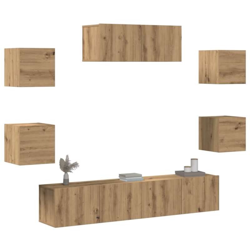 7-teiliges TV-Schrank-Set Wandmontage Artisan Eiche
