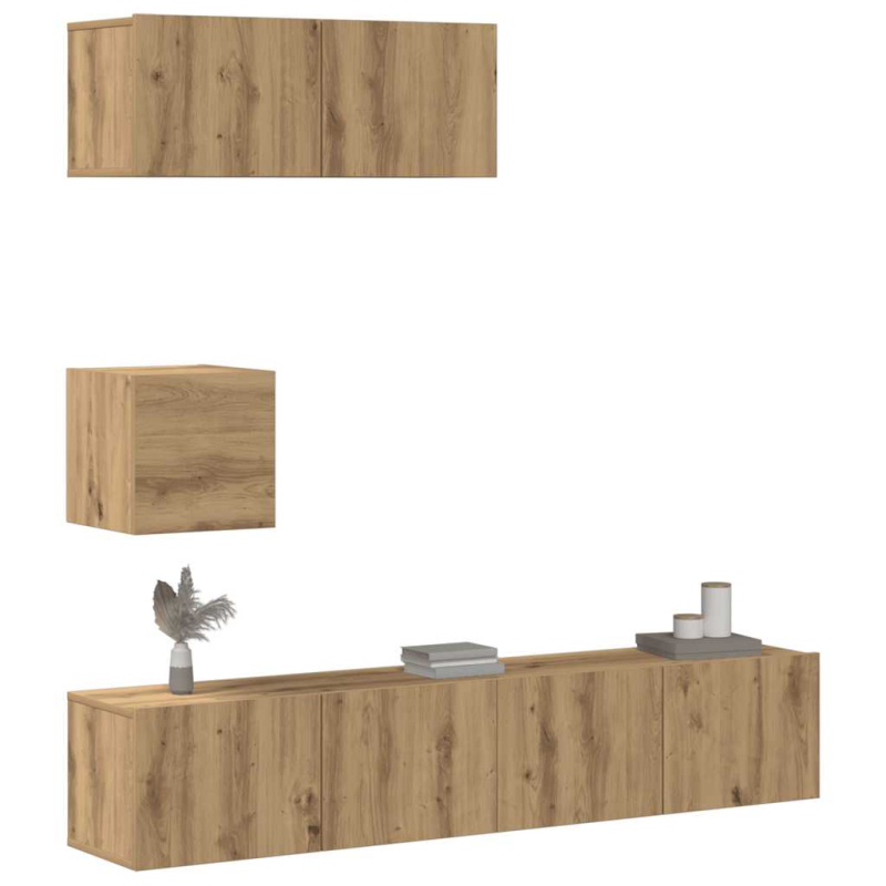 4-tlg. TV-Schrank-Set Wandmontage Artisan-Eiche Holzwerkstoff