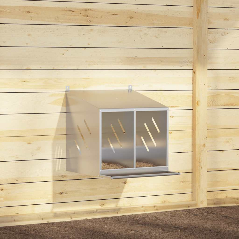 Hühner-Nistkasten mit 2 Fächern Verzinktes Silber Metall