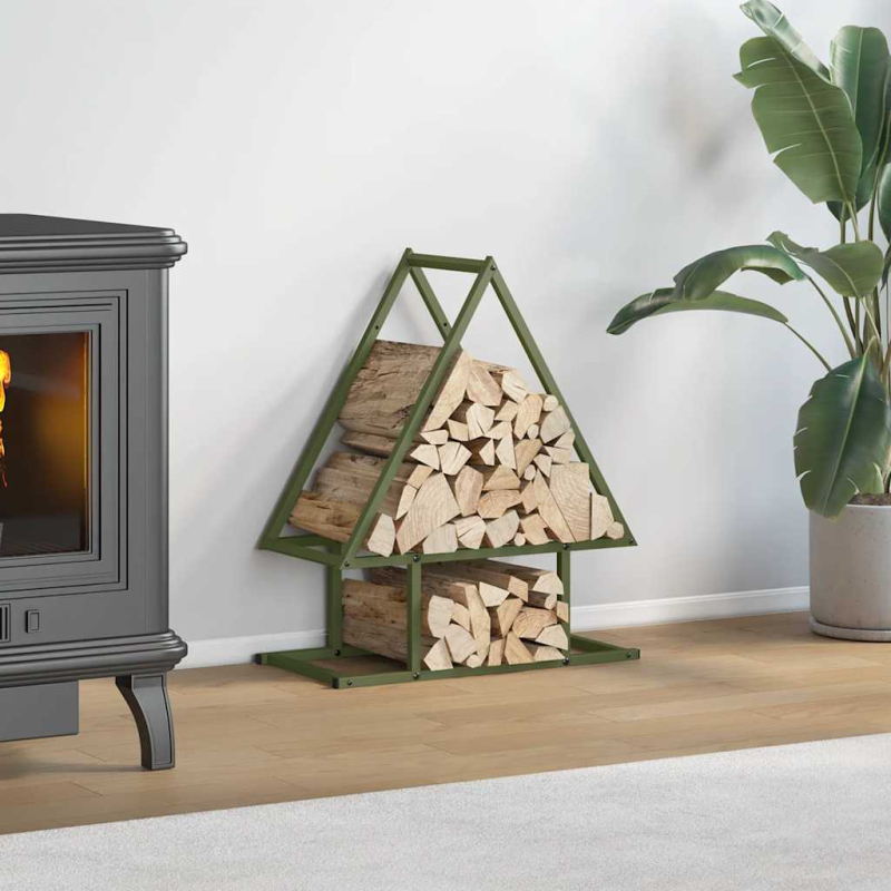 Brennholzregal Olivgrün 50x25x60 cm Kaltgewalzter Stahl
