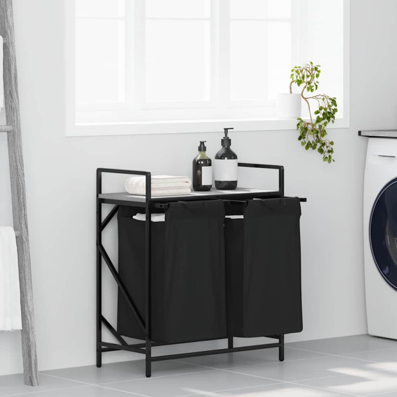 Wäschekorb 2 Fächer mit Ablage Grau Sonoma