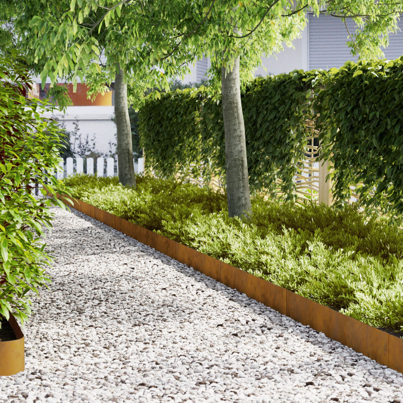 Rasenkanten 10 Stück 100x0.5x20 cm Verwitterter Stahl