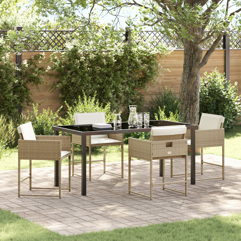 5-teiliges Garten Essset mit Kissen Beige Poly Rattan