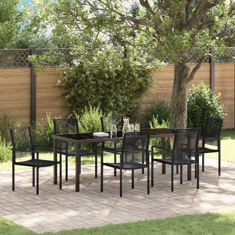 7-teilige Garten-Essgruppe Schwarz PVC Rattan