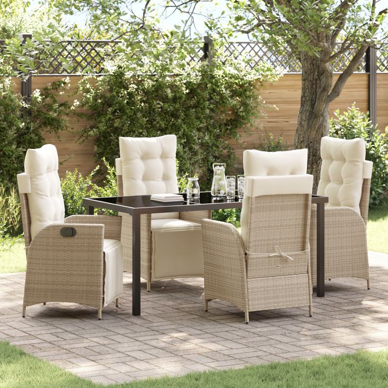 5-teiliges Garten-Esszimmer-Set Beige Poly-Rattan