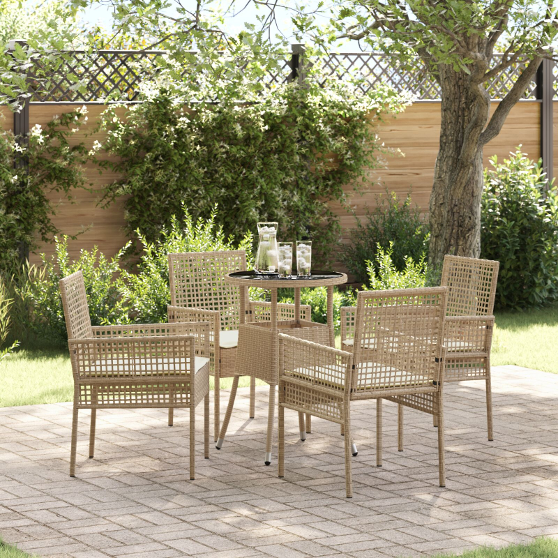 5-teiliges Garten Essset Beige Poly Rattan