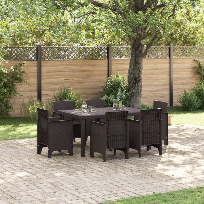 7-teiliges Garten-Esszimmer-Set Braun Poly-Rattan