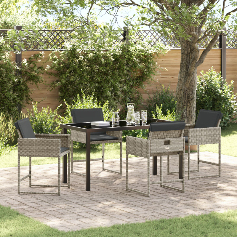 5-teiliges Garten-Dining-Set mit Kissen in Hellgrau aus Poly-Rattan