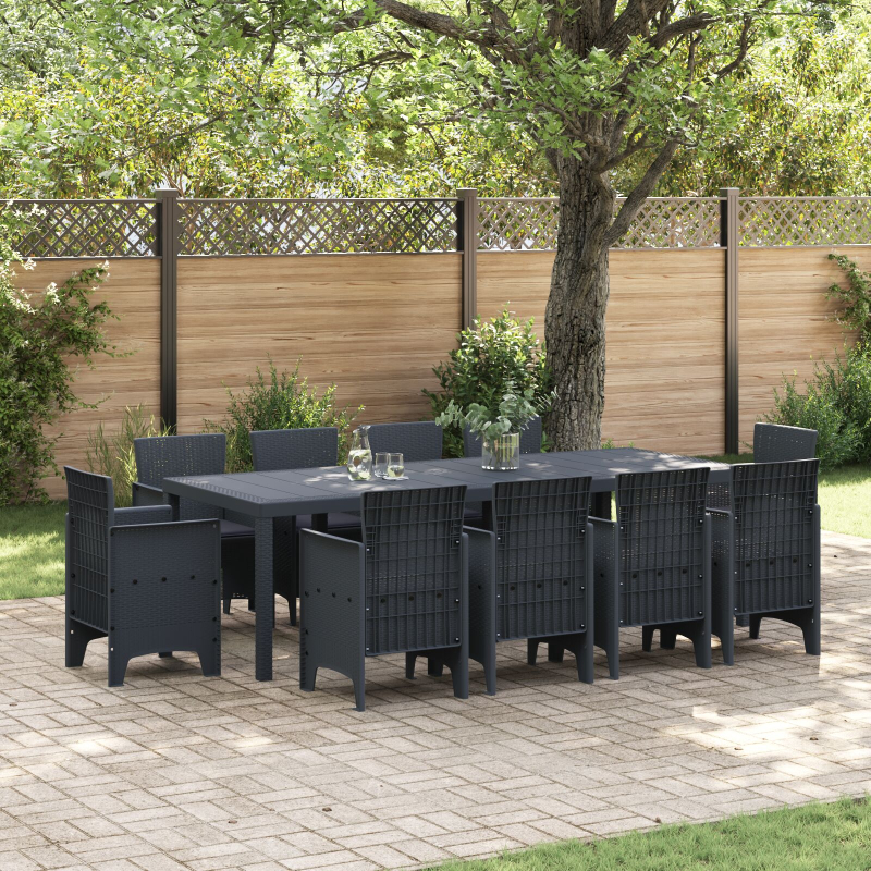 11-teiliges Garten Essgruppe mit Kissen Anthrazit Poly Rattan