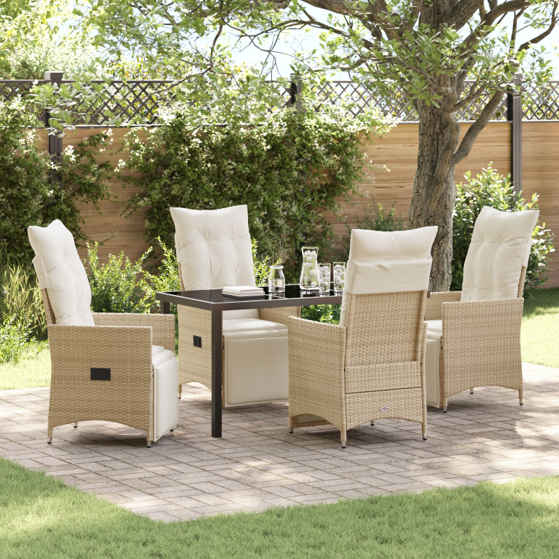 5-teiliges Garten-Dining-Set mit Kissen Beige Poly-Rattan