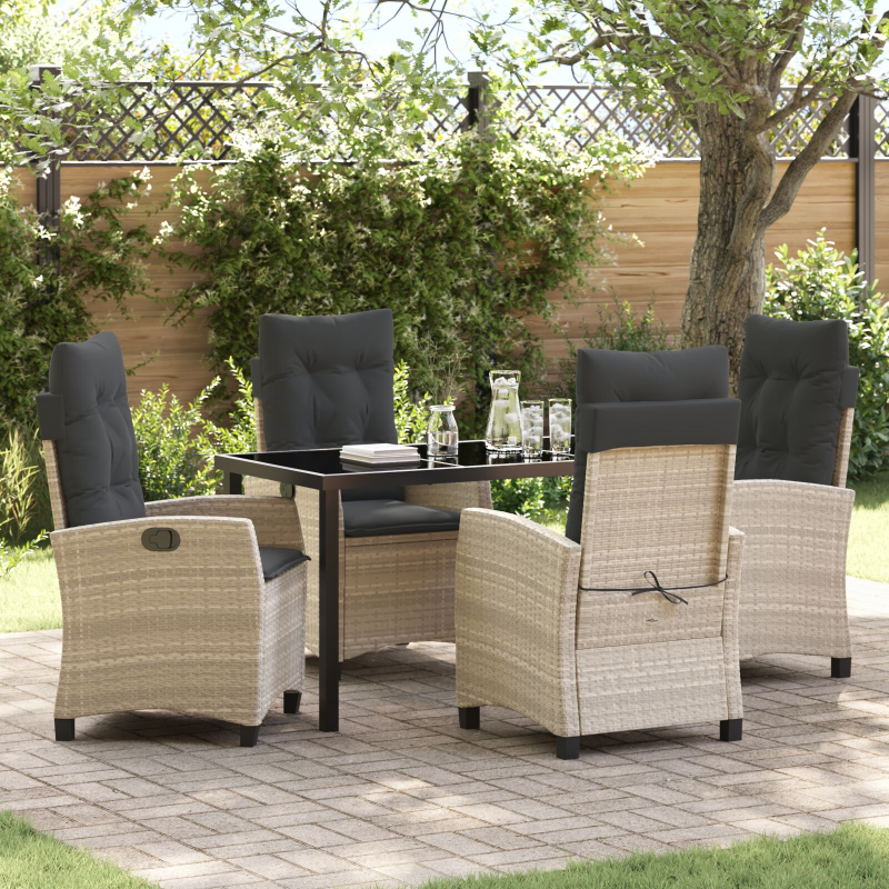 5-teiliges Garten-Dining-Set mit Kissen Hellgrau Poly-Rattan