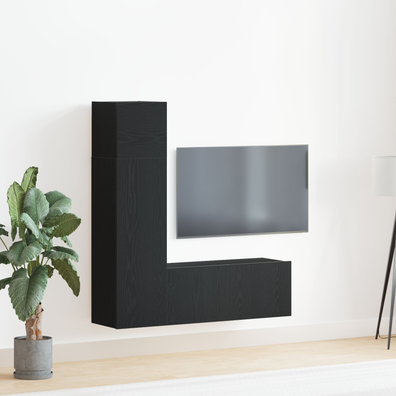 3-teiliges TV-Schranksystem Schwarz Eichenholz Werkstoff