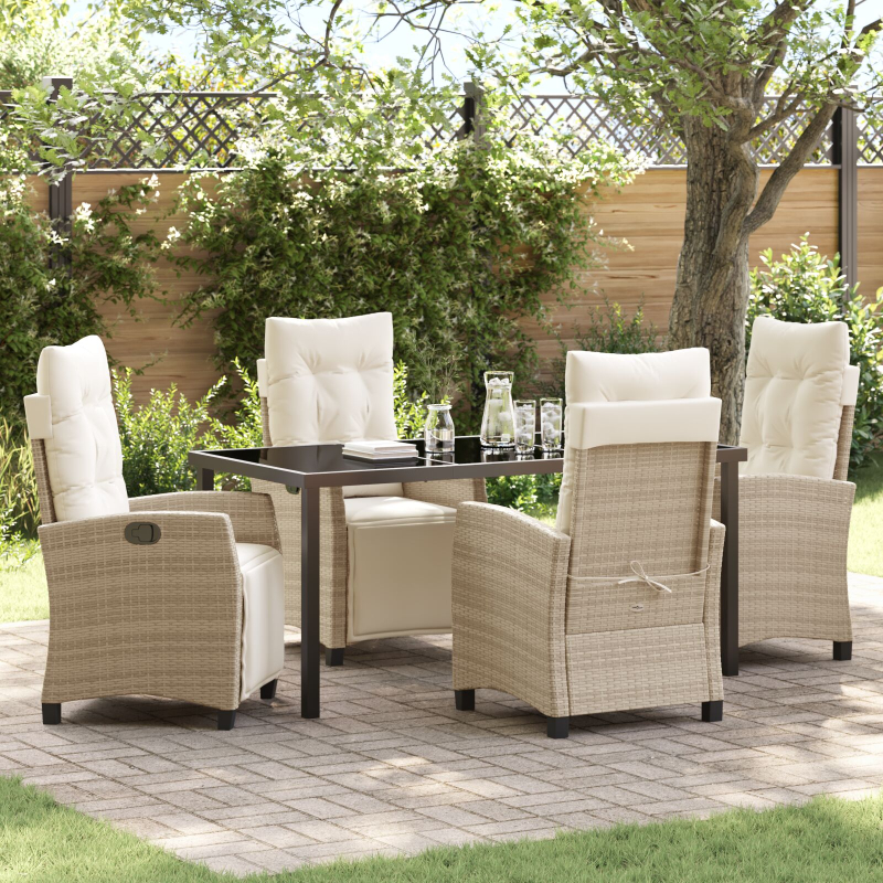 5-teiliges Garten-Essset in Beige, Poly-Rattan