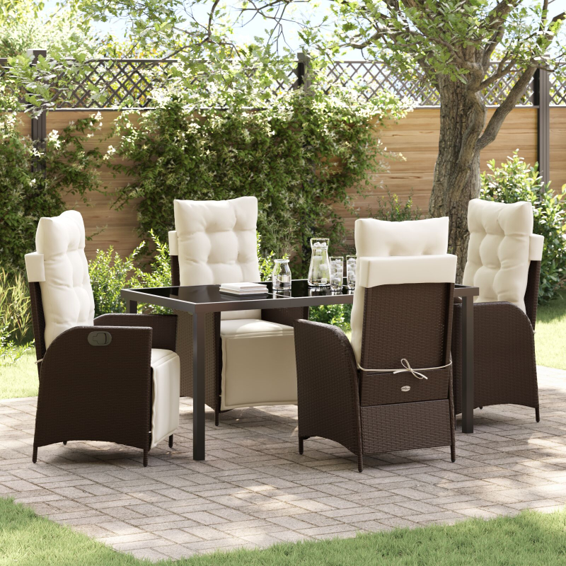 5-teiliges Garten-Essenset Braun Poly Rattan