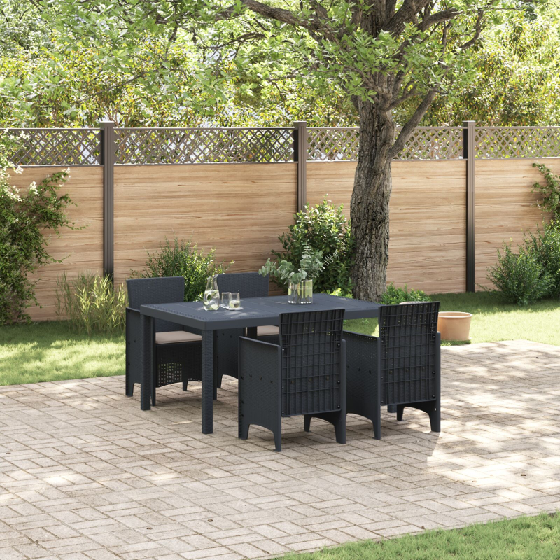 5-teiliges Garten Essgruppe mit Kissen Anthrazit Poly Rattan